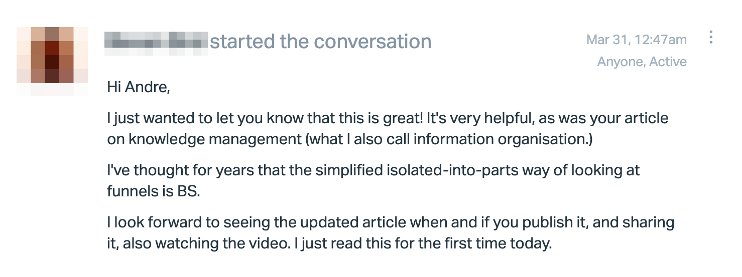 Customer feedback about applying systems thinking to marketing article.