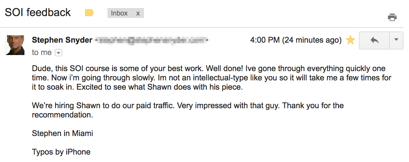 Kudos from Stephen Snyder